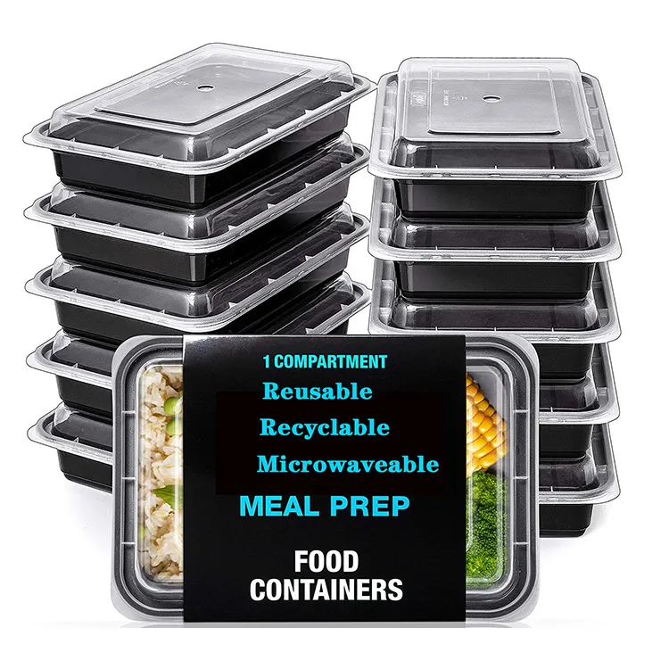 1 bölme BPA ücretsiz kullanımlık yemek kabı plastik gıda depolama tepsileri hava geçirmez kapaklı mikrodalga dondurucu