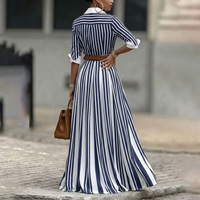 Robes maxi à col rayé, sans ceinture, à boutons contrastés, coupe ample, style A-line