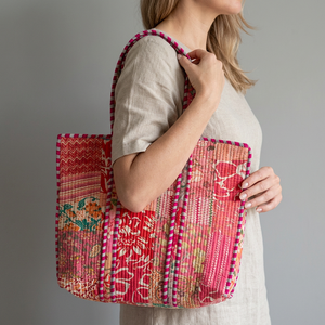 Bohemian cotton tote bag Striped <b>floral</b> pattern bag Soft handle open top Unisex anti-theft <b>backpack</b> - Product Image 1