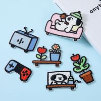 Patch brodé thermocollant auto-adhésif en tissu polyester de haute qualité, motif chien de dessin animé, pour chapeaux, couleur personnalisable