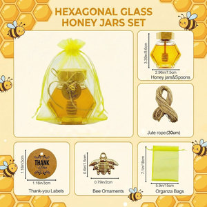 Tarros de miel hexagonales de vidrio de 3.38 oz (100 ml) para bodas, baby showers y recuerdos de fiesta - Product Image 2