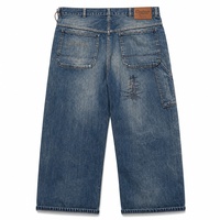 Jean ample d'hiver pour homme Custom Boro 14oz, bleu moyen, délavage vintage, coupe large, poches de charpentier, effet délavé, OEM