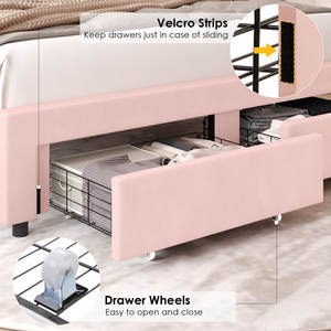 Cadre <span class=keywords><strong>de</strong></span> <span class=keywords><strong>lit</strong></span> rembourré à LED, <span class=keywords><strong>lit</strong></span> réglable pour usage domestique avec autocollants silencieux, tête <span class=keywords><strong>de</strong></span> <span class=keywords><strong>lit</strong></span> à fleurs à double couche - Product Image 4