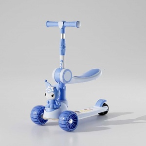 สกู๊ตเตอร์เด็ก 3 ล้อ พร้อมไฟฉาย PU 3 in <span class=keywords><strong>1</strong></span>  แบบเข็น  พร้อมเสียงเพลง - Product Image 2