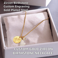 Collier personnalisé tendance en acier inoxydable plaqué or avec pendentif croix en zircon pierre de naissance gravé sur mesure, cadeau pour femme