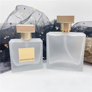 Frascos de vidro fosco retangulares para perfume, frascos de perfume, spray, 50ml, 100ml, embalagem de cosméticos femininos