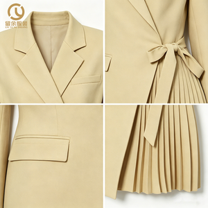 <span class=keywords><strong>Blazer</strong></span> Personalizado para <span class=keywords><strong>Mujer</strong></span> - Solo Limpieza en Seco, Semi-Forrado con Cinturón Ajustable y Cremallera Oculta, Bolsillos Delanteros con Solapa y Diseño Drapeado - Product Image 4