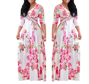 Vestido largo africano de talla grande para mujer, Túnica informal con estampado de flores - Product Image 2
