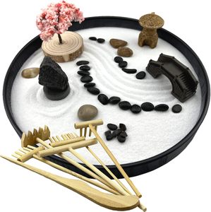 Kit de <span class=keywords><strong>jardin</strong></span> zen japonais en résine, religieux bouddhiste, grand plateau rond de 8 pouces avec 6 accessoires de broussailles et mini plateau de rangement, décoration de bureau faite à la main - Product Image 1