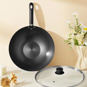 Wok en fer Midea 32 cm rond noir sans PFOA non revêtu pour cuisinières à gaz et à induction - Product Image 1
