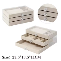Boîte organisateur de bijoux en acrylique à 3 tiroirs, boîte de rangement cosmétique avec compartiments divisés pour bagues et boucles d'oreilles