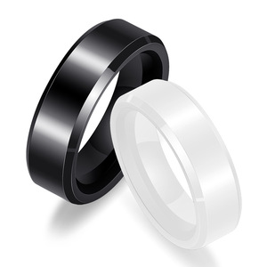 Black And White Ceramic 6Mm <b>Rings</b> Smooth Finish Unisex Fashion <b>Couple</b> Jewelry Gift - Product Image 1