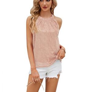 Europese en Amerikaanse dames zomer nieuwe dames pailletten haltertop feestvest shirt - Product Image 6