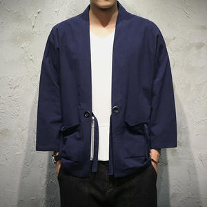 Kimono <span class=keywords><strong>Vintage</strong></span> para hombre, cárdigan de algodón y lino, chaqueta japonesa Jinbei <span class=keywords><strong>Haori</strong></span>, ajuste holgado, Color sólido, cubierta superior Hanfu - Product Image 4