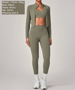 Conjunto de Yoga de 3 Piezas para Mujer, Traje Deportivo de Manga Larga, Ropa Deportiva con Costuras, Transpirable y Ecológica para Correr y Gimnasio, Color Sólido - Product Image 3