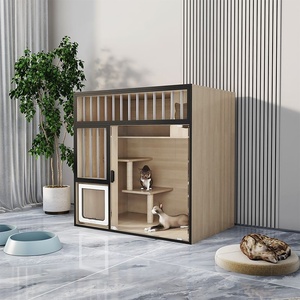 Villa moderne à fermeture à bouton pour <span class=keywords><strong>chat</strong></span> en bois Maison intégrée pour <span class=keywords><strong>chat</strong></span> et armoire pour animaux de compagnie avec cage à tiroir pour chats d'intérieur et toilettes - Product Image 1