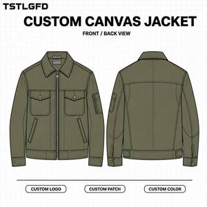 Custom LOGO Men Denim <b>Canvas</b> Waterproof Eco-Friendly Winter Unisex 260gsm Stand Collar Blank Zip Front Washed Oversized <b>Jacket</b> - Product Image 1