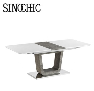 La nuova sala da pranzo 2025 estensibile Set <span class=keywords><strong>tavolo</strong></span> da pranzo alto <span class=keywords><strong>laccato</strong></span> lucido con gambe <span class=keywords><strong>nero</strong></span> sedia in metallo - Product Image 5
