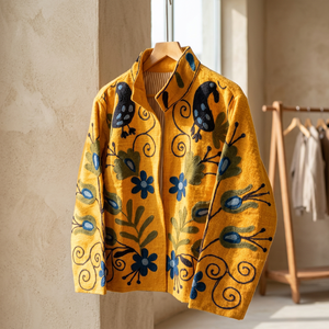Veste d'hiver réversible en velours Suzani d'inspiration ethnique pour femme, motif floral unique, broderie artisanale de qualité supérieure, coque en coton - Product Image 3