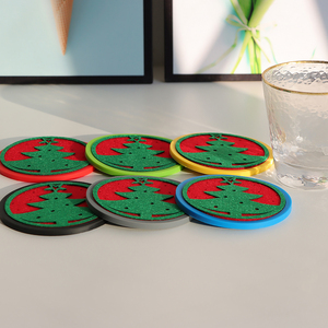 Modern 10 cm Colour Christmas Round Felt <b>Coaster</b> with Holder Non-Slip Heat-Resistant Durable Customizable Sustainable Design - Product Image 1