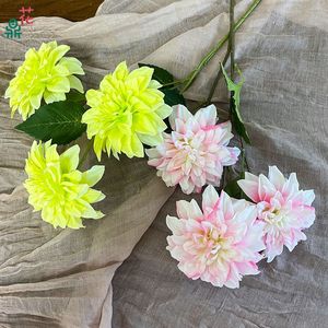 Milan Lihua - Arreglo de Ramo de 3 Cabezas de Dalias de Seda Brocada para Fotografía de Bodas y Ceremonias de Graduación - Product Image 2