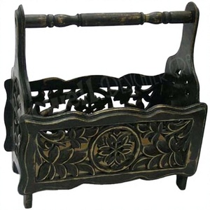 Porte-revues mural en bois de teck antique, poli, sculpté à la main, écologique, personnalisé, boîte à monnaie, élégant et décoratif - Product Image 1