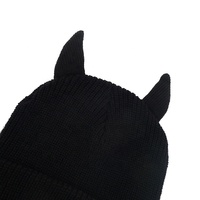 Bonnet en tricot chaud et élastique avec motif de dessin animé de diable amusant, broderie 3D, cornes, couleur unie, pour enfants, unisexe