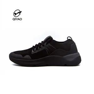Qiyao OEM ODM Shoe Manufacturer Fitness Walking Style Sneaker Black Mesh Comfortable Men Running Sport Casual Shoes