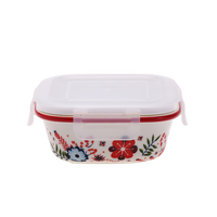 Ensemble de petits bols en céramique de style classique moderne avec couvercle en plastique motif végétal rond sous technique émaillée Assiette durable