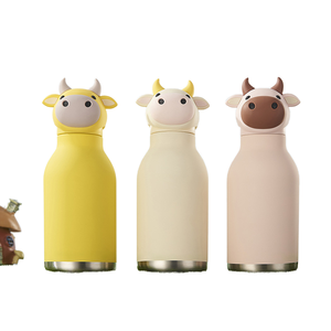 Thép không gỉ chân không phích cup 304 phim hoạt hình bò sữa động vật đầu thiết kế với chai nước rơm cho trẻ em - Product Image 1