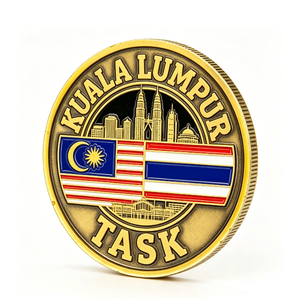 Pièce Souvenir de Kuala Lumpur, Plaqué Or, Émail Dur, Laiton, Jeton Circulaire, Design Patriotique, Drapeaux de Malaisie et de Thaïlande - Product Image 2