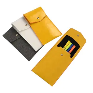 OEM brand pu leather pencil pouch customizable pen holder organizer folder fashion design pencil sleeve with button