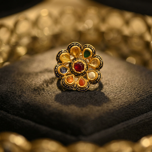 Vintage <b>Gold</b> Plated Fashion <b>Ring</b> with Natural Stone Inlay Adjustable for Wedding Occasions - Product Image 3