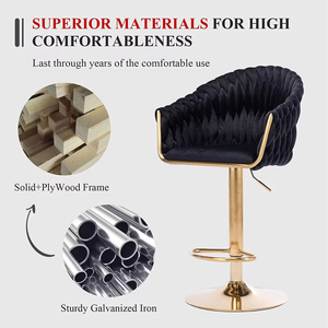 Taburete de Bar giratorio de terciopelo de 360 grados <span class=keywords><strong>con</strong></span> <span class=keywords><strong>respaldo</strong></span> bajo y reposapiés, taburete de Bar ajustable, taburete de bar silla de <span class=keywords><strong>cocina</strong></span> - Product Image 2