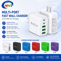 Vente d'usine - Chargeur rapide USB-C multiport 60W coloré, adaptateur secteur PD QC3.0, alimentation HNT, avec prise JP et US pour iPhone