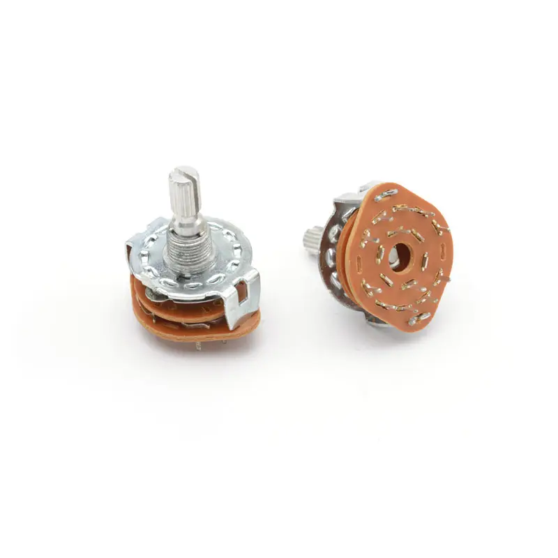 25mm double pole 5 positionmetal shaft horizontal rotary switch