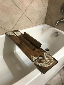 JUNJI Handmade Wood Bathtub <strong>Tray</strong> Caddy with Book Holder <strong>Bath</strong> <strong>Tray</strong> for Bathroom Use Customizable for <strong>Bath</strong> Tub - Product Image 4
