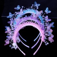 Serre-tête papillon lumineux à LED en tulle perlé, bandeau lumineux pour filles, mariage, anniversaire, fête, cosplay