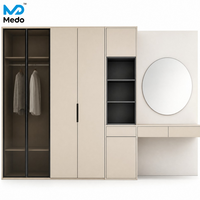 Armoire de toilette moderne minimaliste avec étagères ouvertes en verre et tiroirs, en contreplaqué mélaminé, en kit KD, fabrication OEM ODM sur mesure