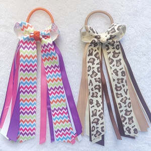 Imprimer Léopard à pois <span class=keywords><strong>chevron</strong></span> ruban enfants porte-queue de cheval cheveux arcs gland rubans Streamer queue de cheval cravates pour les filles - Product Image 2