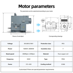 มอเตอร์อะซิงโครนัสแรงดันสูง YPKK 2 โพล 200KW~1800KW IP55 3000 รอบต่อนาที 6000V มอเตอร์ไฟฟ้ากระแสสลับ ปรับความเร็วรอบด้วยระบบควบคุมความถี่ - Product Image 3