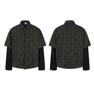 <span class=keywords><strong>Chemise</strong></span> boutonnée à carreaux <span class=keywords><strong>matelassée</strong></span> en diamant pour <span class=keywords><strong>homme</strong></span>, manches double couche en coton, style streetwear vintage, logo personnalisé, t-shirt à manches longues - Product Image 3