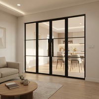 Porte de séparation domestique de style français sur mesure, cadre en fer noir thermolaqué, porte en verre trempé