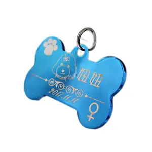 Etiquetas de identificación personalizadas para mascotas, placa de identificación de perro con grabado de aluminio en forma de corazón y hueso redondo