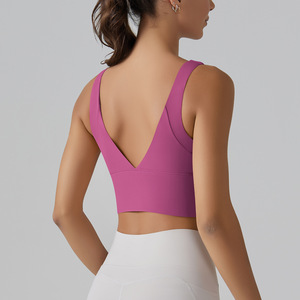 Donne personalizzate imbottite Yoga Gym allenamento Crop Top canotte all'ingrosso V Back alto supporto <span class=keywords><strong>reggiseno</strong></span> sportivo Top Fitness - Product Image 3