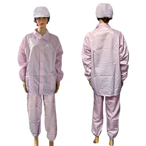 Cleanroom Waterproof Pink 5mm Grid Design ESD Antistatic Clothing for Industrial