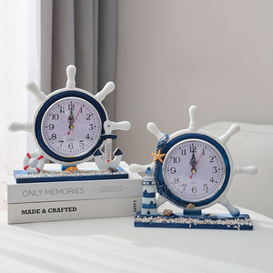 Nautical <b>Table</b> <b>Clock</b> Circular Silent Desk <b>Clock</b> For Bedroom Living Room Mediterranean Style Decorative <b>Clock</b> - Product Image 3