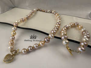 8-9mm gelang mutiara air segar dengan manik-manik warna-warni + Set kalung modis manis tidak beraturan multi-volume gelang kalung mutiara - Product Image 5