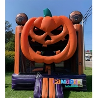Château gonflable commercial en PVC pour fêtes, thème Halloween (anges et citrouilles), avec souffleur