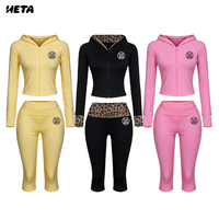 Ensemble 2 pièces décontracté pour femme : veste unie à fermeture éclair et manches longues, pantalon court à taille repliée, en coton et élasthanne, idéal pour l'automne